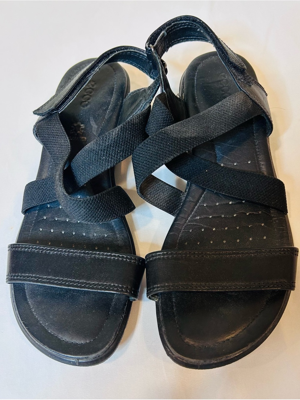 Ecco Womens Felicia Sandals Black Leather Adjustable Crisscross Straps Wedge 38